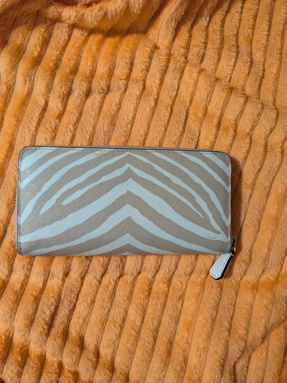 Coach Zebra Print Zip Around Wallet in Beige and Cream - Picture 9 of 15